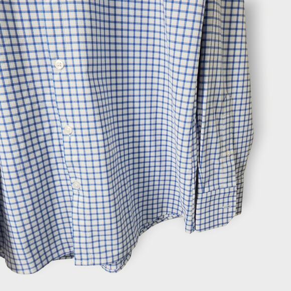 Mizzen + Main Leeward Performance Trim Dress Shirt Blue Orange Gingham Sz Large - Picture 3 of 14